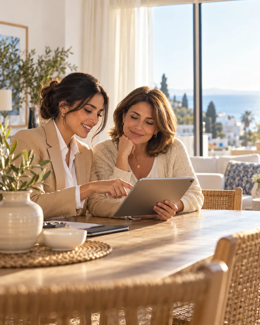 Une conseillère CENTURY 21 présente le plan de vente à une propriétaire